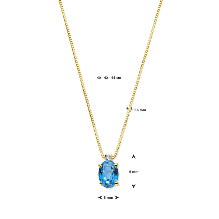 Halskette London Blue Topas und Diamant 40 – 42 – 44 cm 0,02 ct H SI 14 K Gelbgold