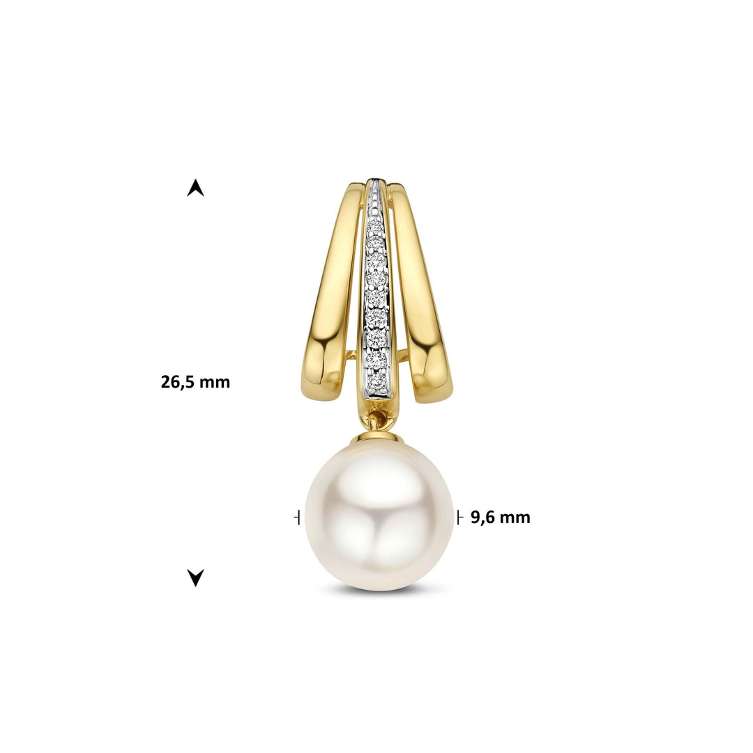 14k Geelgouden hanger met parel en diamant
