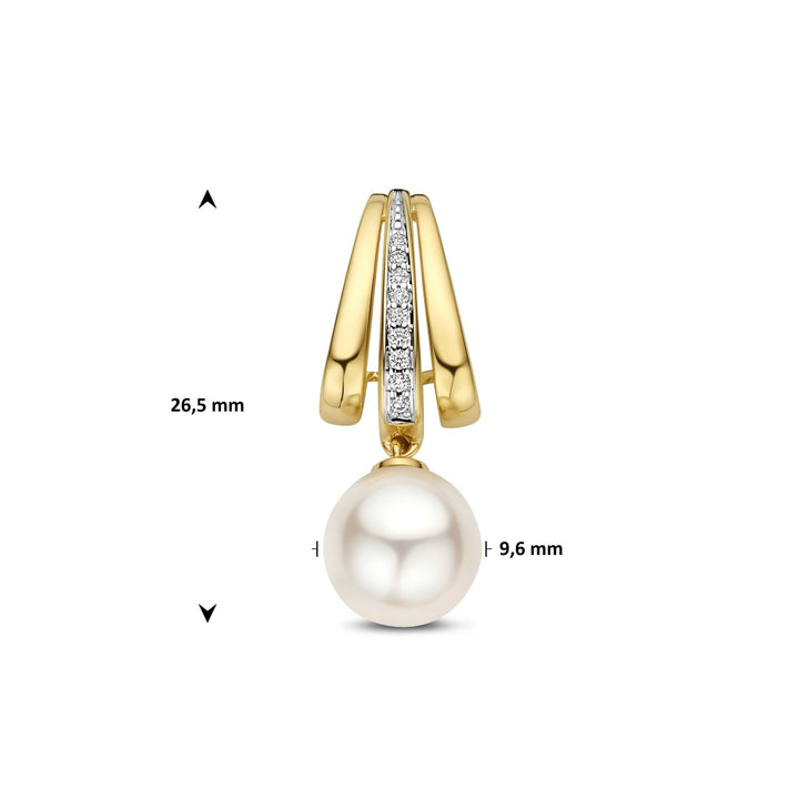 14k Geelgouden hanger met parel en diamant