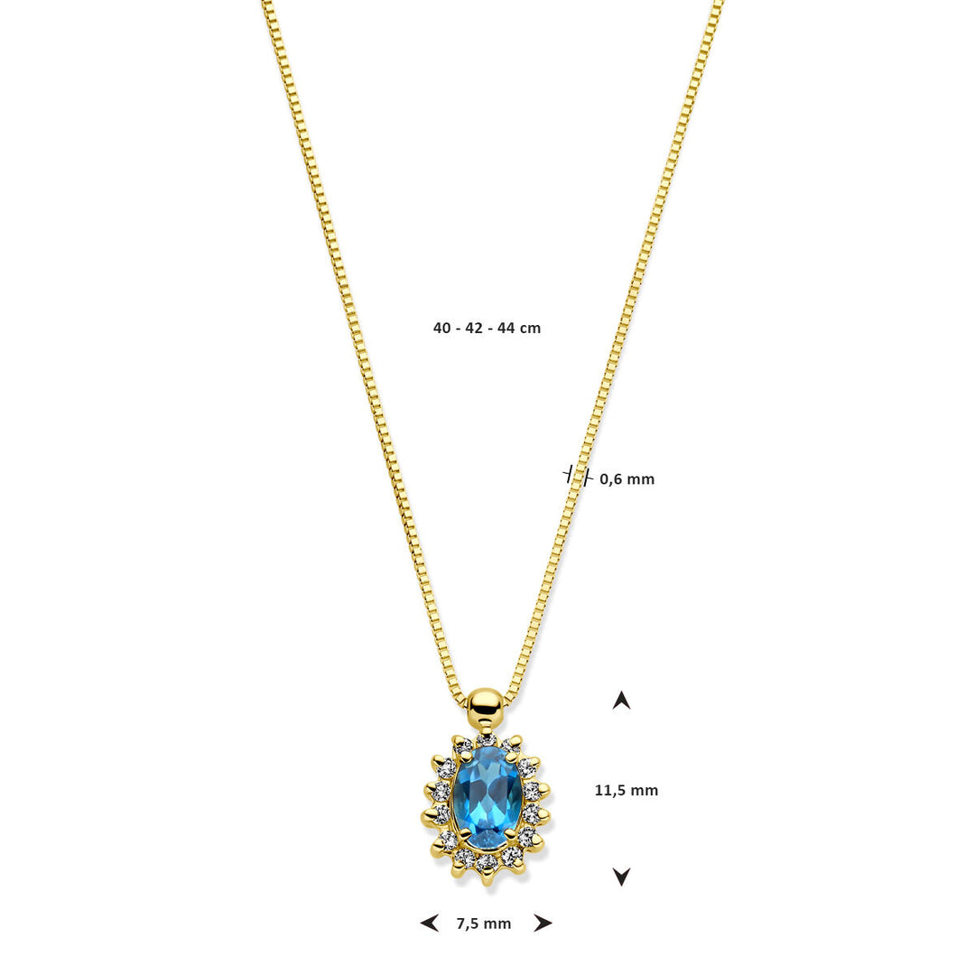 Halskette London Blue Topas und Diamant 40 – 42 – 44 cm 0,11 ct H SI 14 K Gelbgold