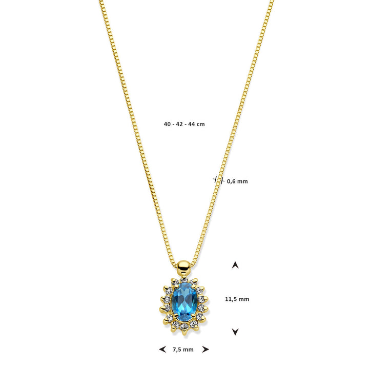 Halskette London Blue Topas und Diamant 40 – 42 – 44 cm 0,11 ct H SI 14 K Gelbgold