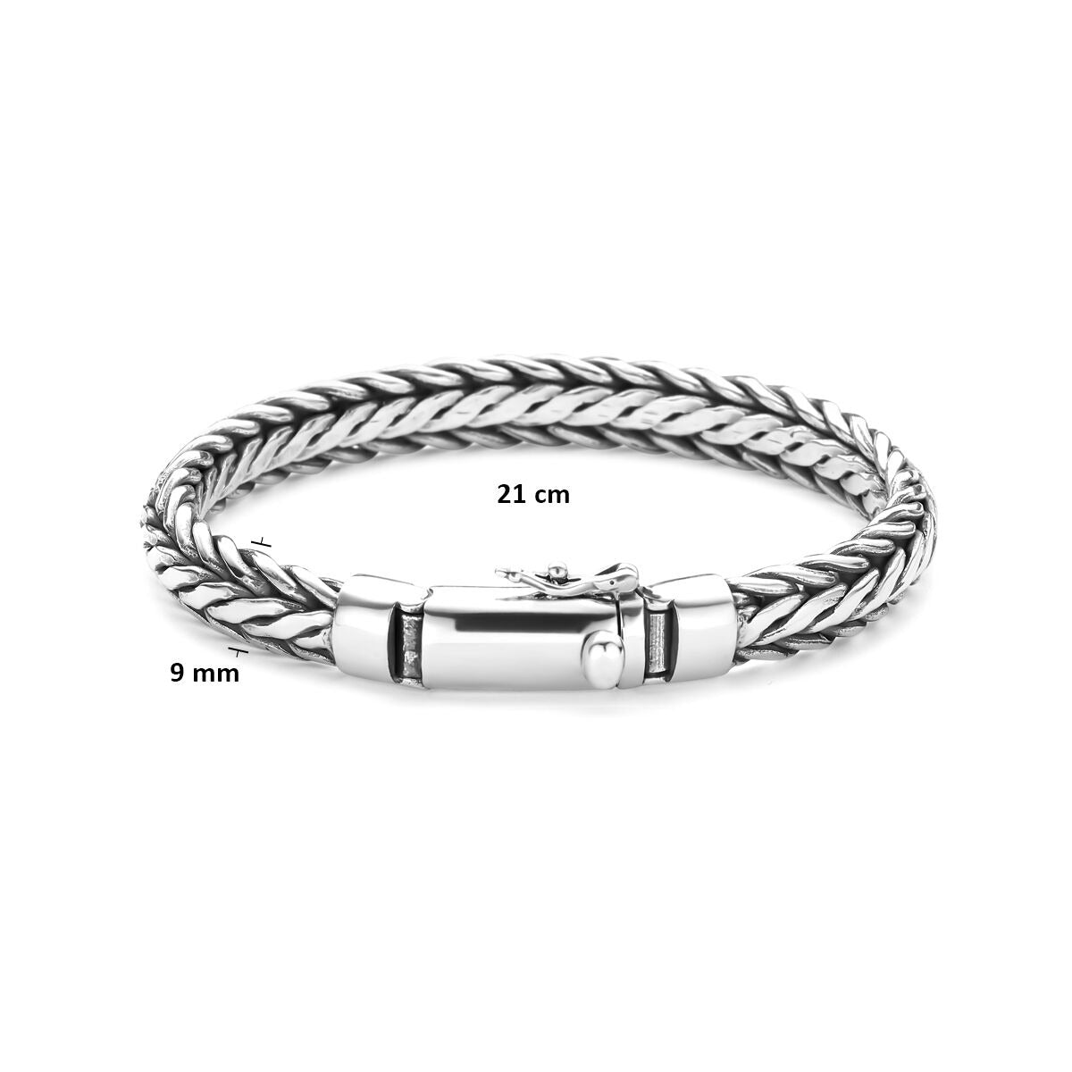 Oxidiertes Silberarmband für Herren – Fuchsschwanzkette 9 mm