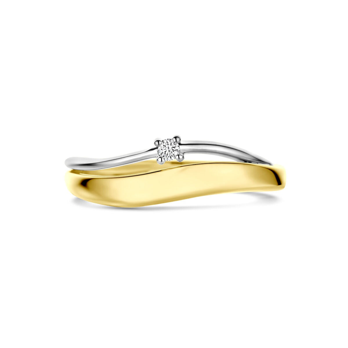 14k Bicolor Gelb- und Weißgoldring mit Diamant