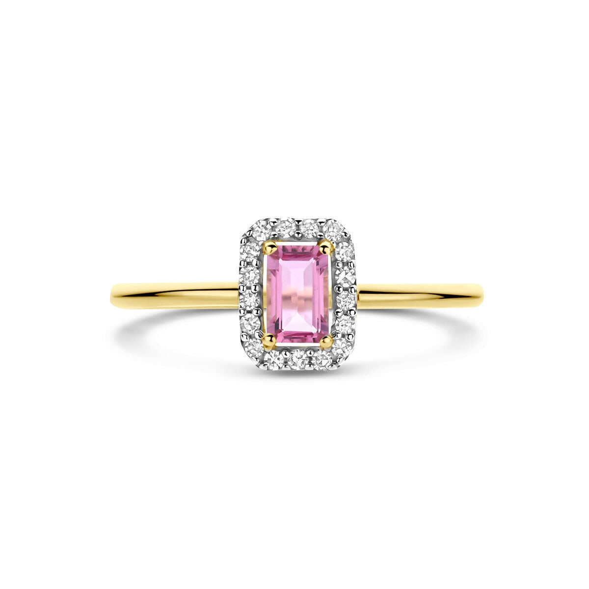 Goldener Damenring mit rosa Turmalin und Diamant – 14 Karat Gelbgold