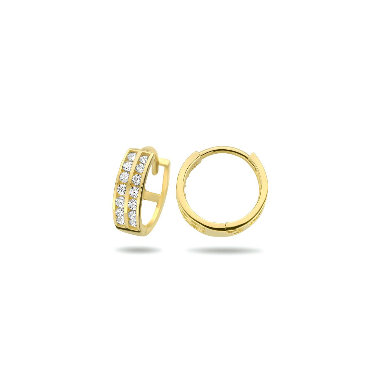 Goldene Klappcreolen mit Zirkonia – 9 K Gelbgoldfarben