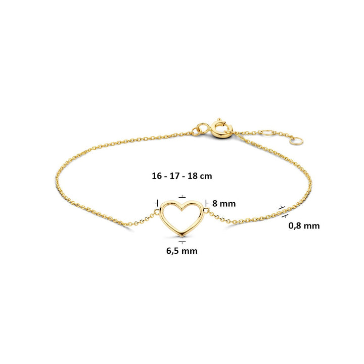 9k Geelgouden hartjes armband