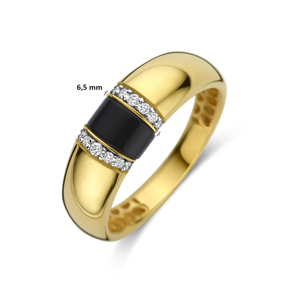 14 Karat Gelbgold Damenring mit Onyx und Diamant – 6,5 mm breit