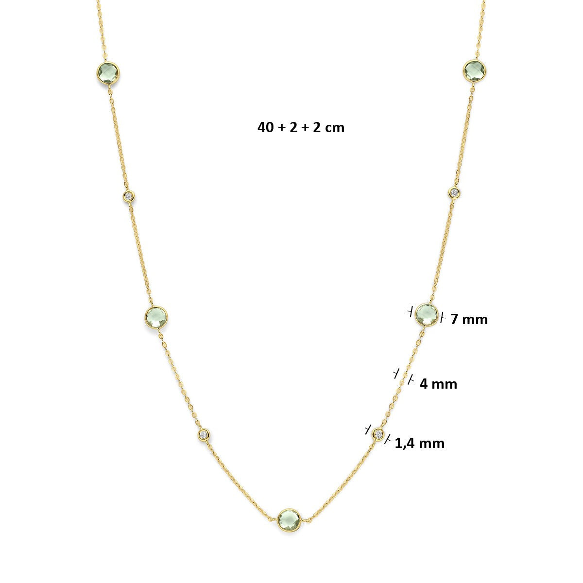 14 Karat Gelbgold Collier mit grünem Amethyst und Diamant 0,25 ct