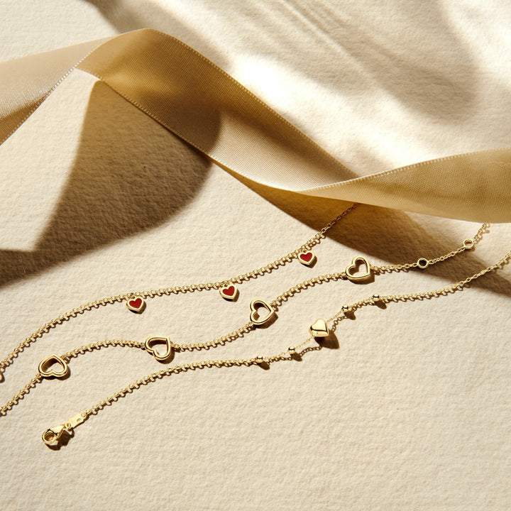 Armband Herz und Kugeln 16 – 18 cm 14K Gelbgold