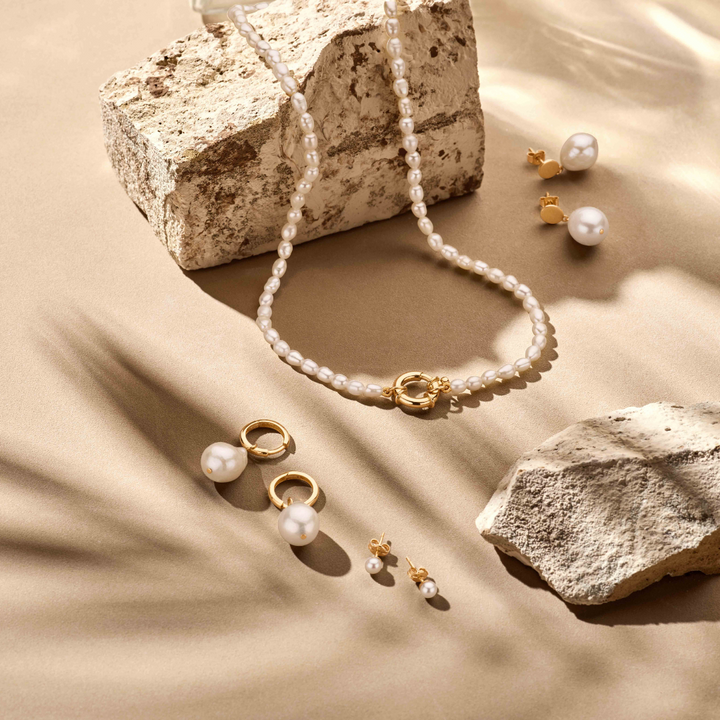 Perlenkette 41 cm mit großem Karabinerverschluss aus 14K Gelbgold