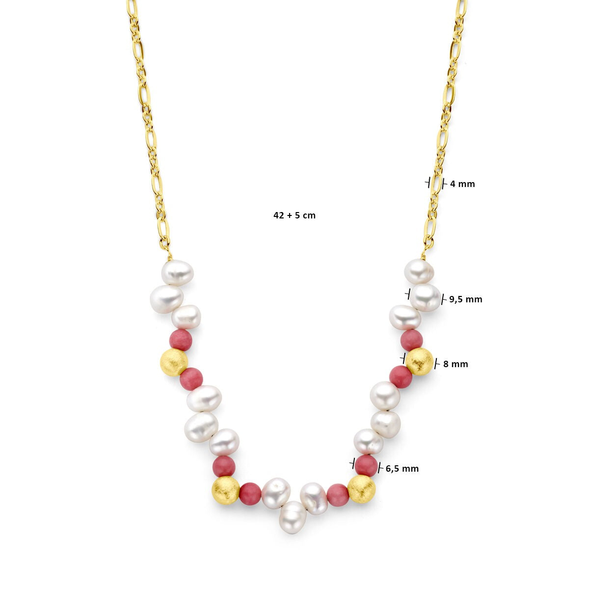 Vergoldete Silberkette mit Süßwasserperlen und rosa Jade – 925 Silber