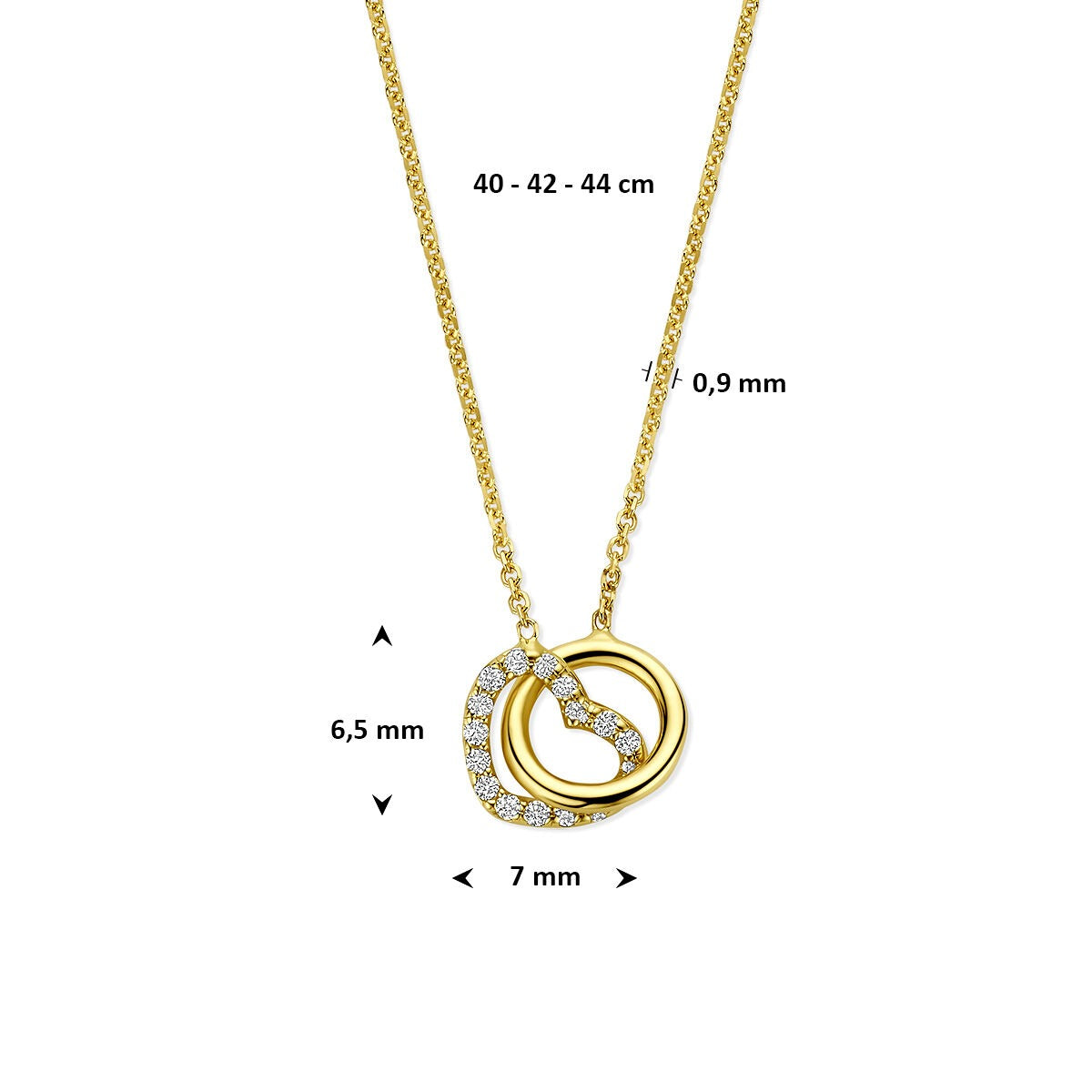 14K Gelbgoldkette mit Herz und Kreis, besetzt mit im Labor gezüchtetem Diamant 0,09 ct