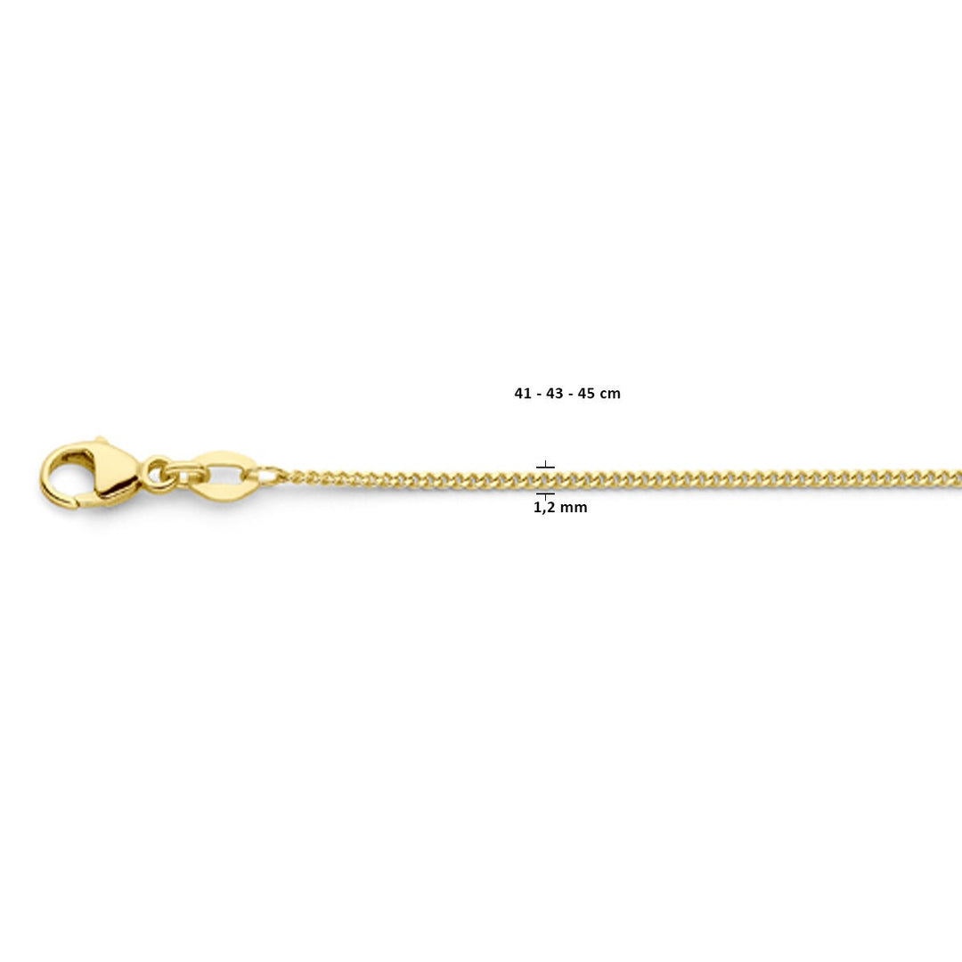 Halskette Gourmette 4-seitiger Schliff 1,2 mm 41 - 43 - 45 cm 18K Gelbgold