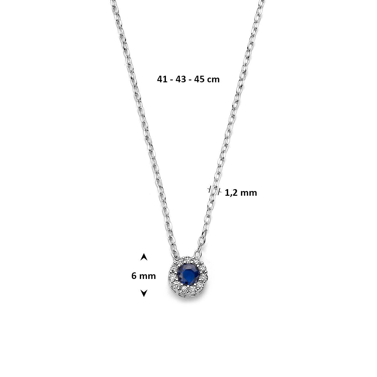 Rhodiniertes Silbercollier mit Saphir und Zirkonia