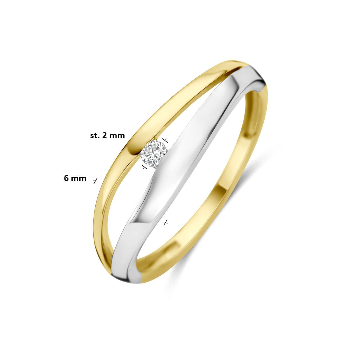 14k Bicolor Damenring mit im Labor gezüchtetem Diamanten