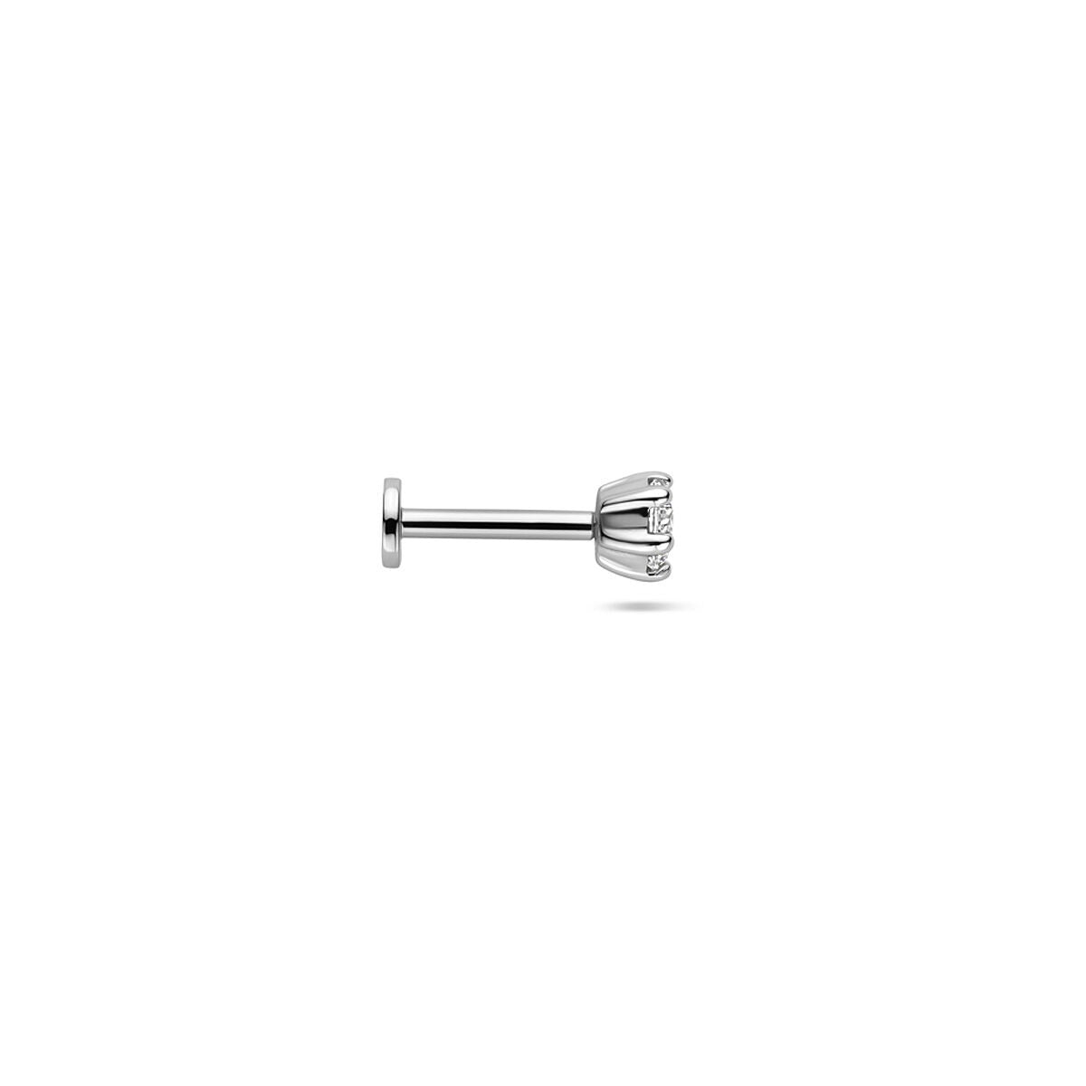 Rhodinierter Silber Flat Back Piercing mit Zirkonia 3,5 mm