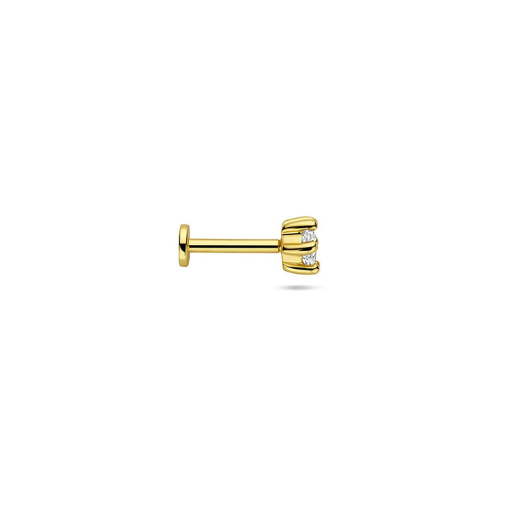 Verguld zilveren flat back piercing met zirkonia 4 mm