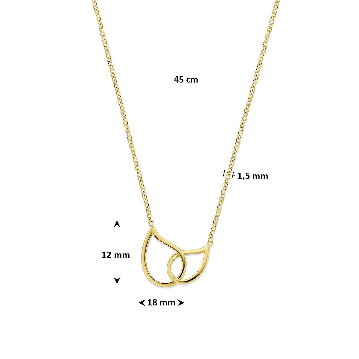 Goldene Damenkette mit doppeltem Tropfenanhänger – 14 Karat Gelbgold