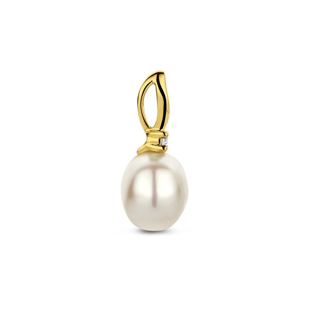 Gouden hanger met diamant en parel – 14k geelgoud