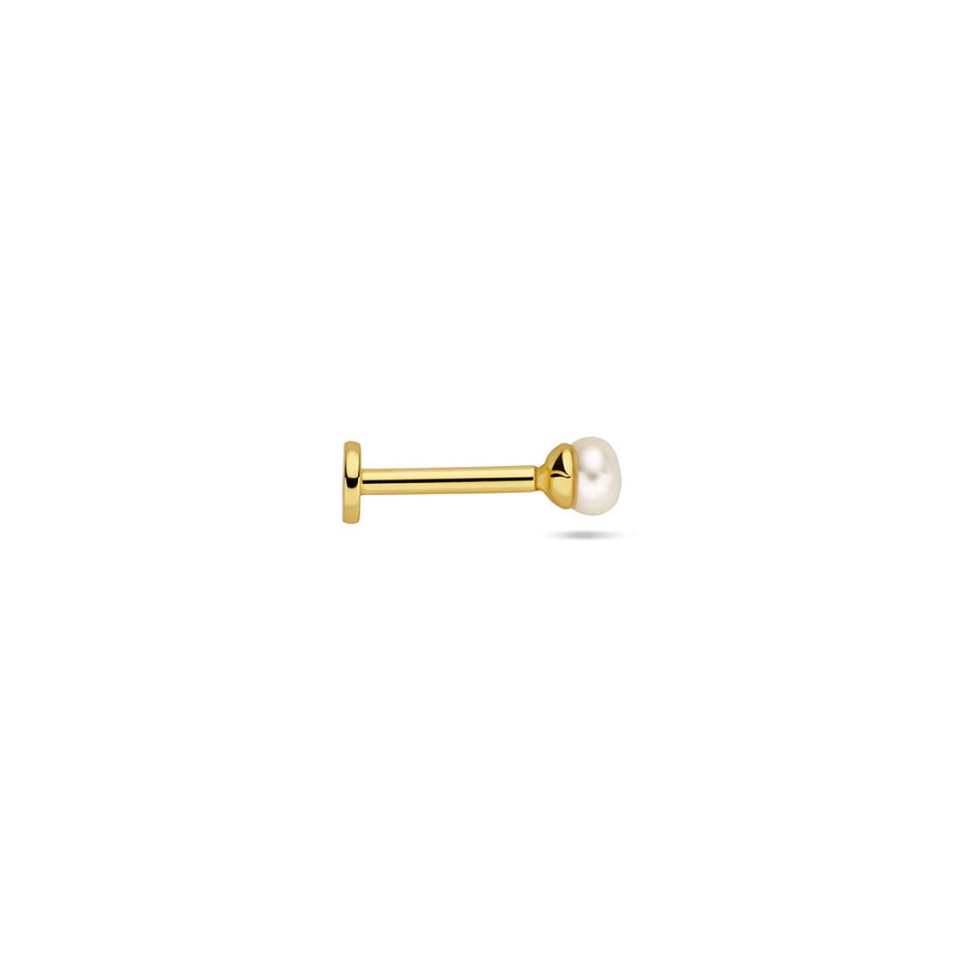 Verguld zilveren flat back piercing met zoetwaterparel
