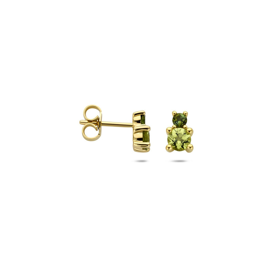 14k Geelgouden oorknopjes met peridot en groene toermalijn