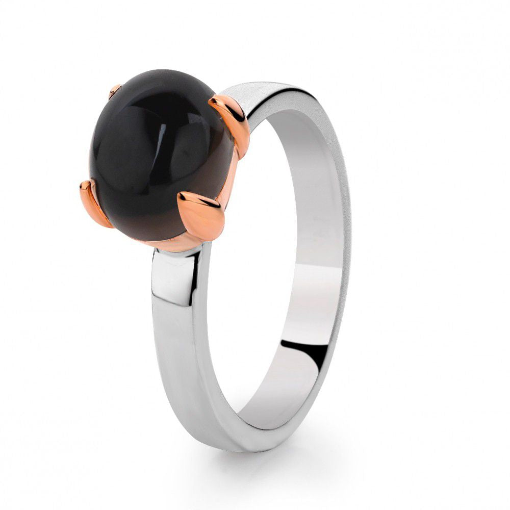Silberner Ring mit rauchquarz und roségoldener Fassung