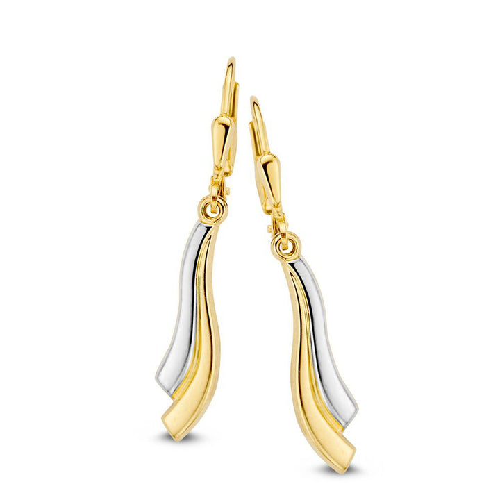 Bicolor Wit- en Geelgouden Oorhaken van 14 Karaat - Elegante Oorbellen zonder Steen voor Dames