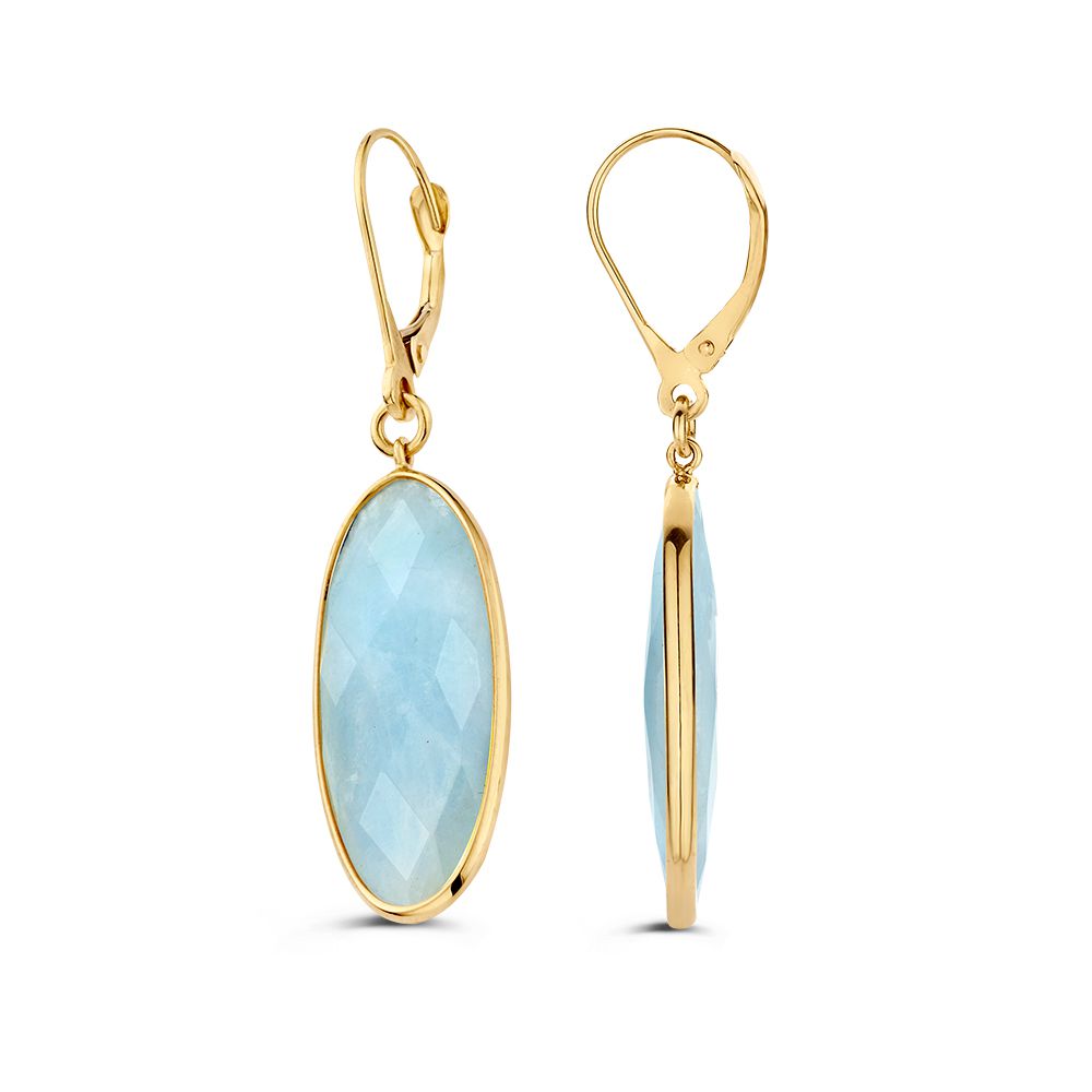 Gelbgold-Ohrhaken mit ovalen Aquamarinen – 14 Karat Gold, 44 mm