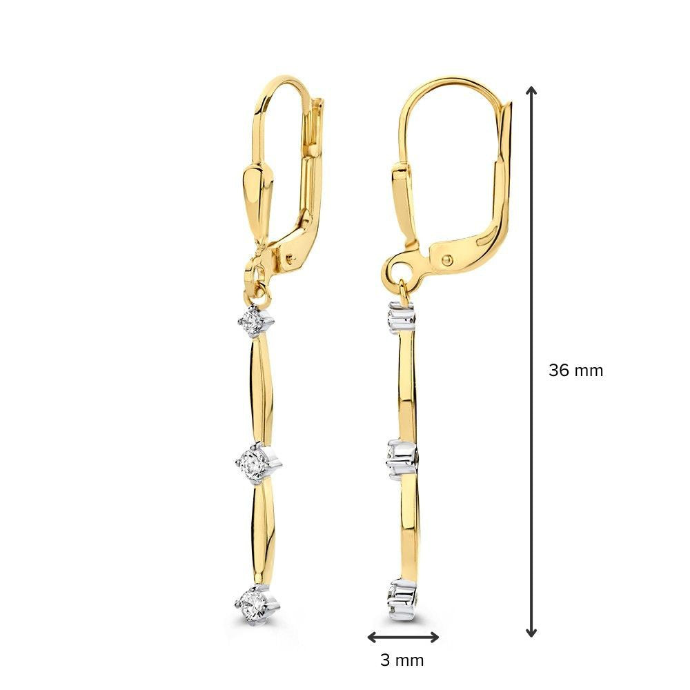 Gelbgold-Ohrhaken mit langen Ohrhängern und Zirkonia – 14 Karat