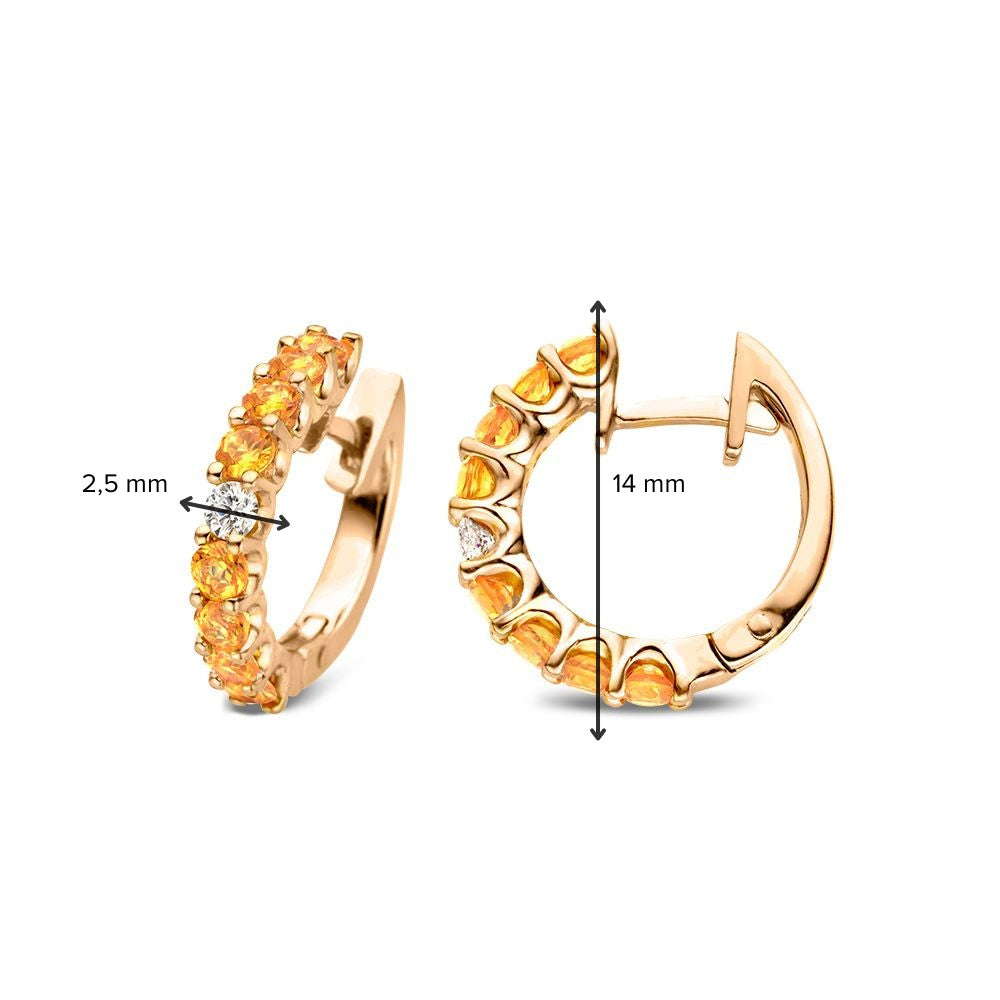 Luxuriöse 18 Karat Rotgold-Ohrringe mit orangefarbenen Saphiren und Diamanten – Van der Kooij