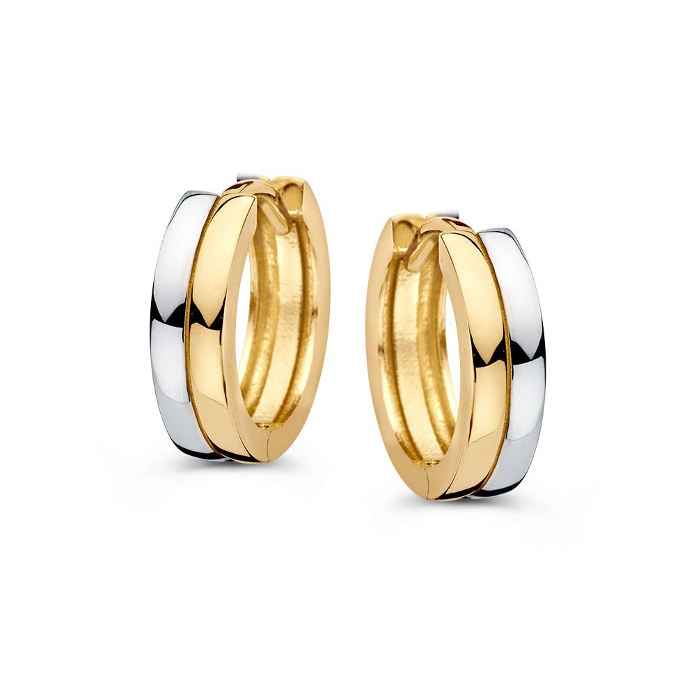 Bicolor Ohrringe aus 14 Karat Gelb- und Weißgold mit glänzender Oberfläche
