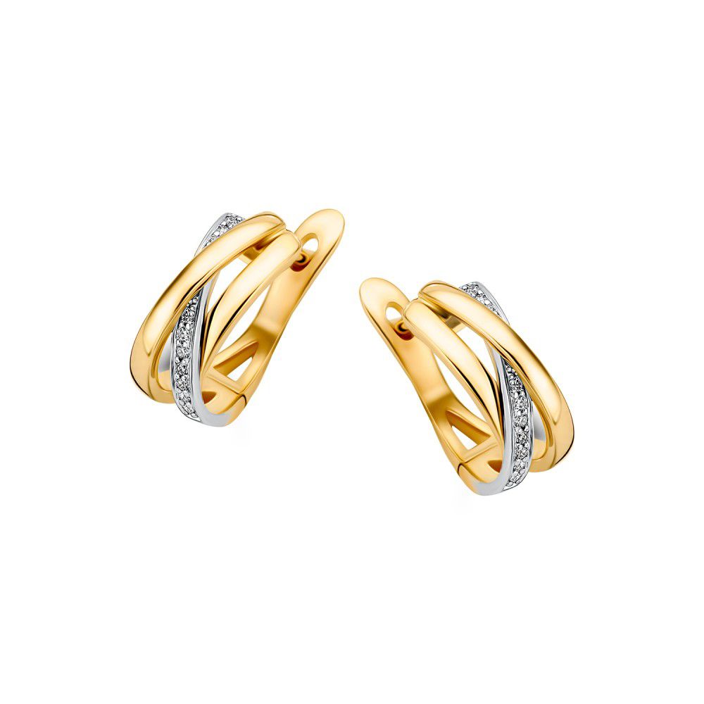 Elegante Ohringe aus 14-karätigem Gelbgold mit Diamanten und geschwungenem Design