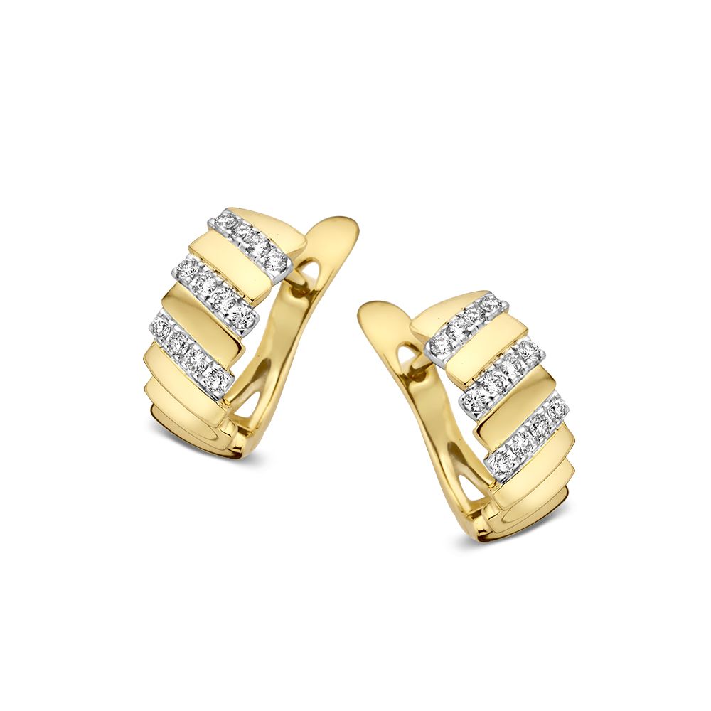 Bicolor Ohrringe aus Gelb- und Weißgold mit 0,14 Karat Diamanten und geschwungener Form