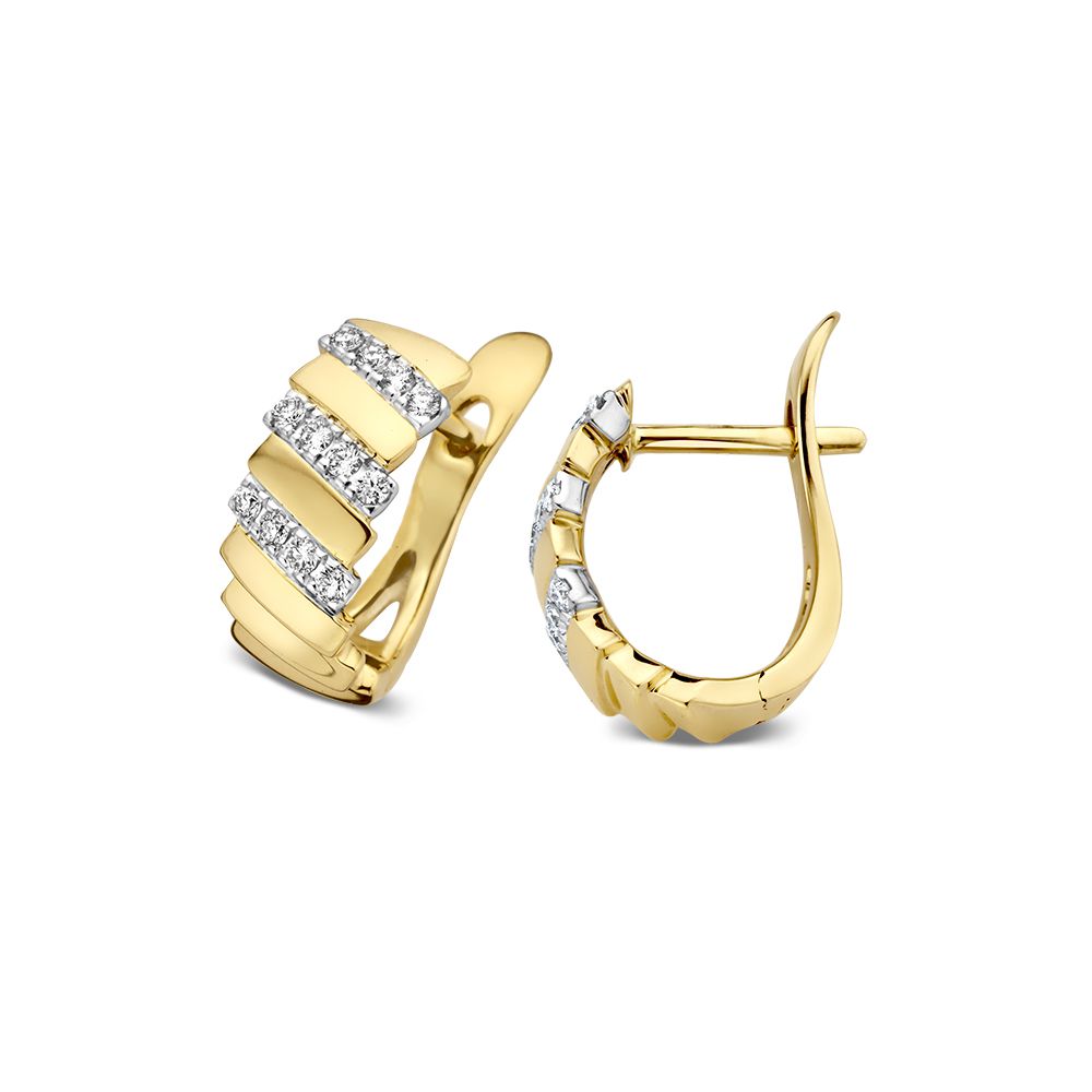 Bicolor Geel- en Witgouden Oorringen met Diamant – 14 Karaat Oorringen met 0.14 Carat Diamanten
