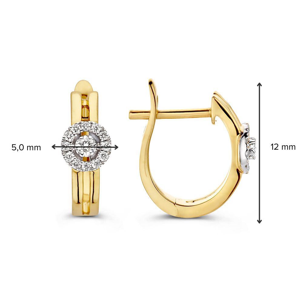 Bicolor-Ohrringe aus Gelb- und Weißgold mit Diamanten in Entourage-Fassung – 14 Karat Ohrringe mit 0,14 Karat Diamanten