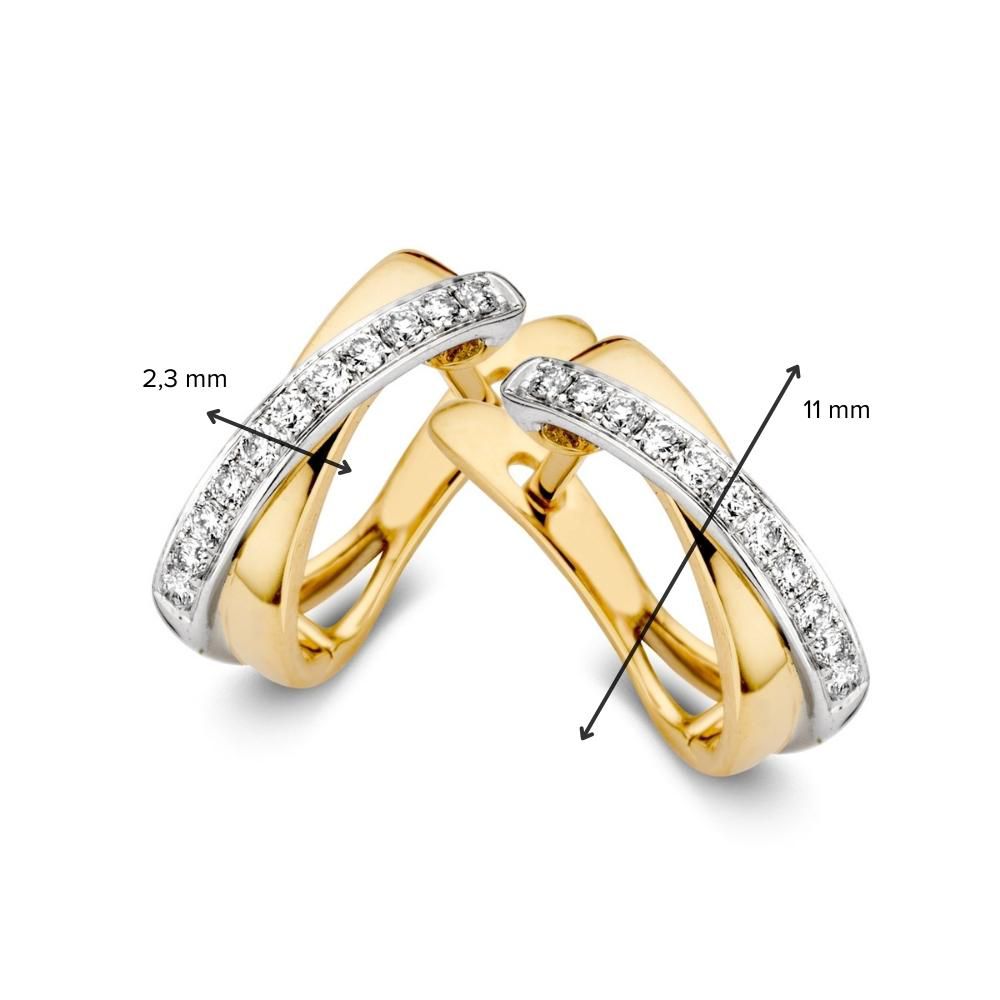 Bicolor Gelbgold- und Weißgoldohrringe mit Diamanten – 14 Karat Ohrringe mit 0.16 Karat Diamanten