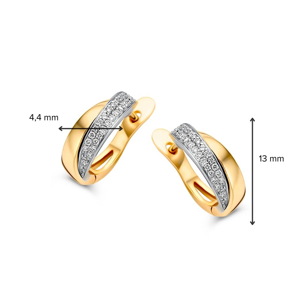 Bicolor-Ohrringe aus Gelb- und Weißgold mit Diamant im Pavé – 14 Karat Ohrringe mit 0,20 Karat Diamant