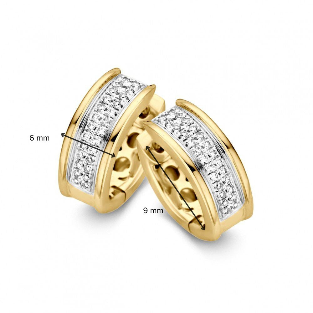 Bicolor Gelb- und Weißgold Ohrringe mit Diamanten – 14 Karat Ohrringe mit 0.22 Karat Brillanten