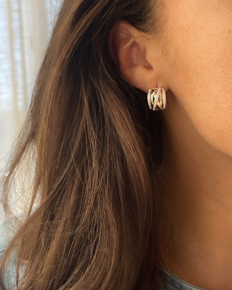 Bicolor Gelb- und Weißgold Ohrringe mit Diamanten – 14 Karat Ohrringe mit 0.36 Karat Brillanten