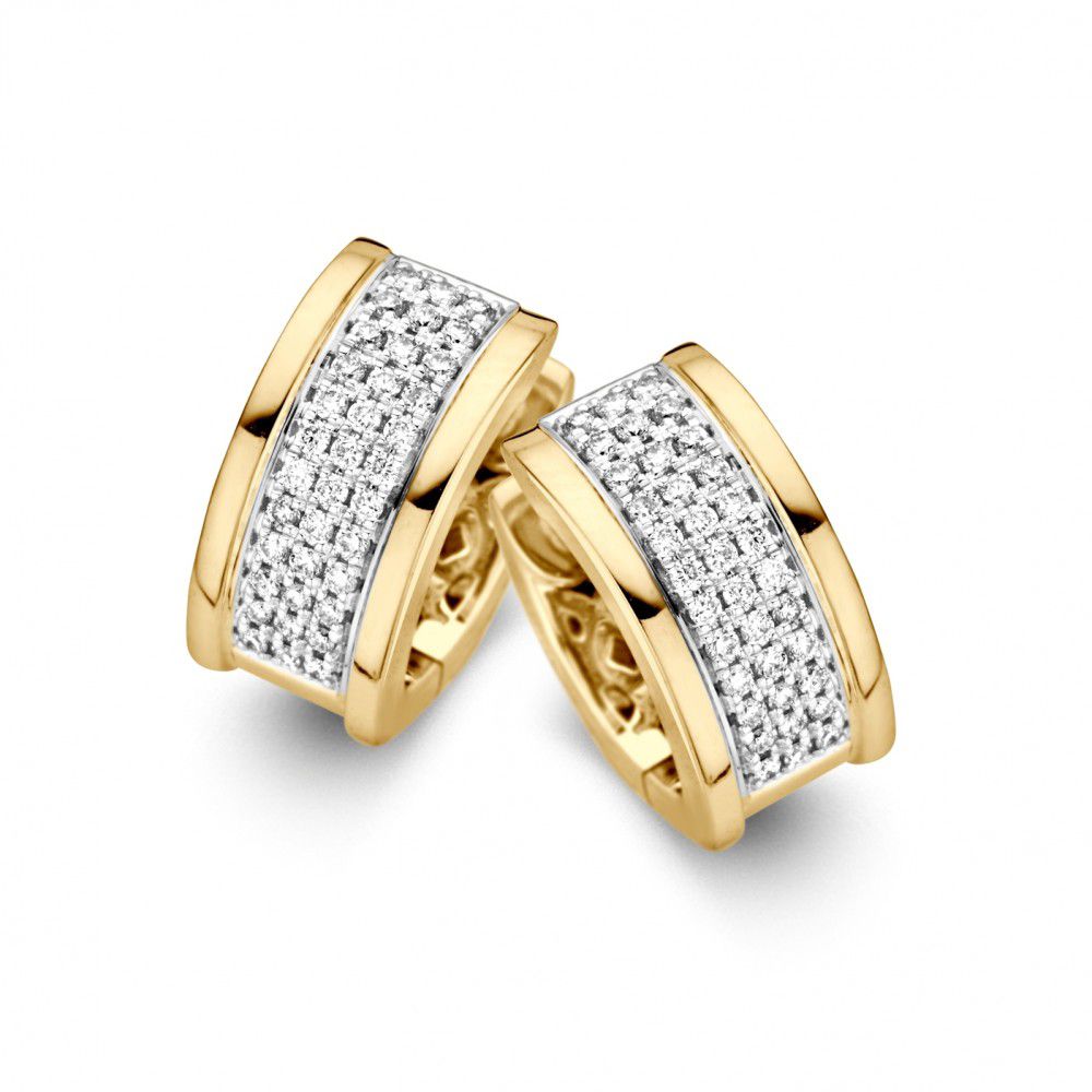 Breite Ohrreifen aus Gelb- und Weißgold mit Pavé-Setzung und 0,45 Karat Diamanten