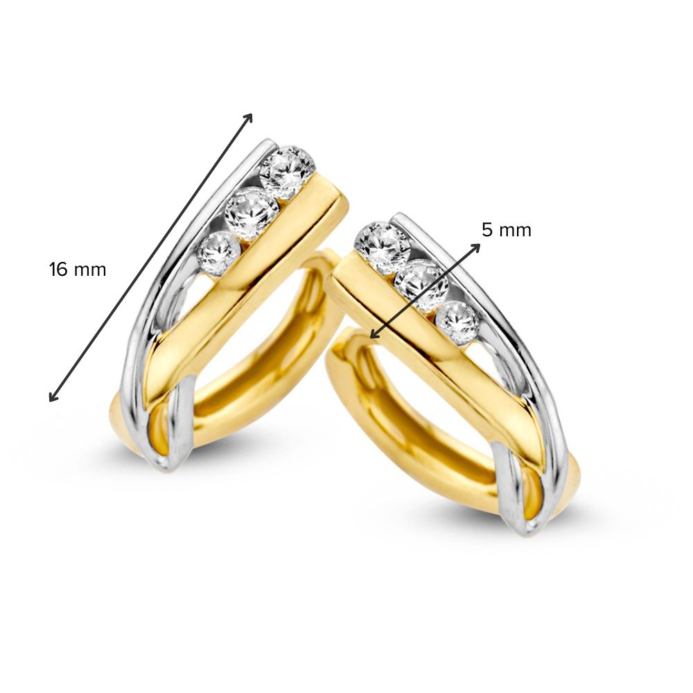 Bicolor Gelb- und Weißgold Kreolen mit Zirkonia – Elegante Ohrringe mit Klappbügel, 14 Karat