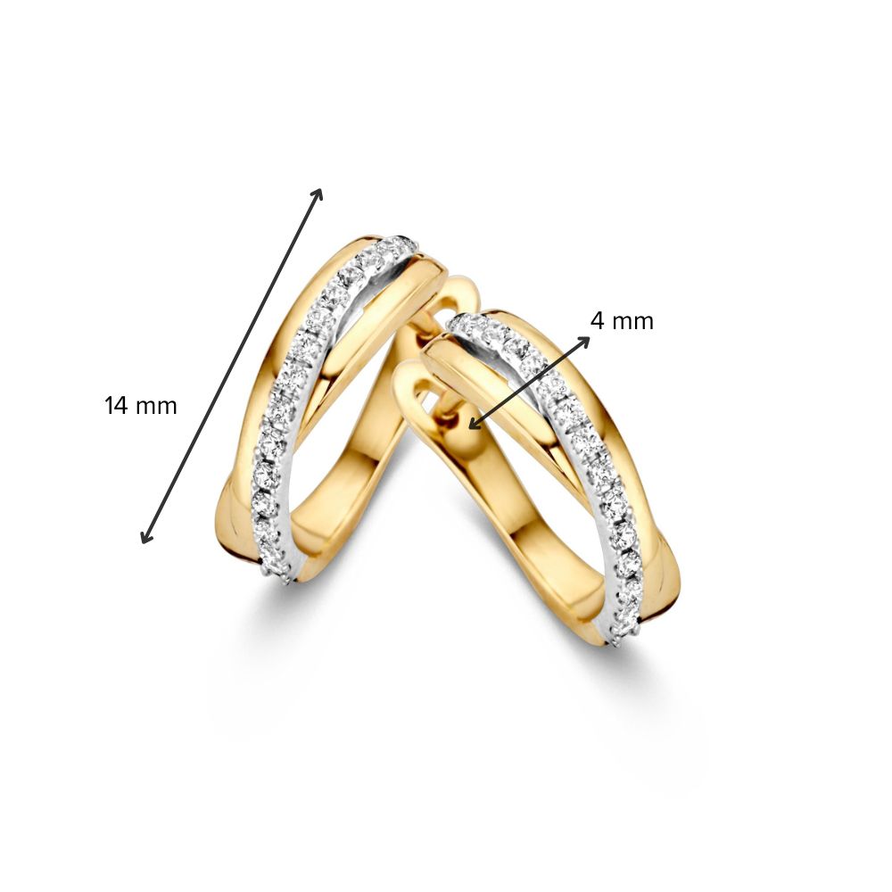 Bicolor-Goldohrringe mit Zirkonia – Elegante mehrreihige Creolen, 14 Karat