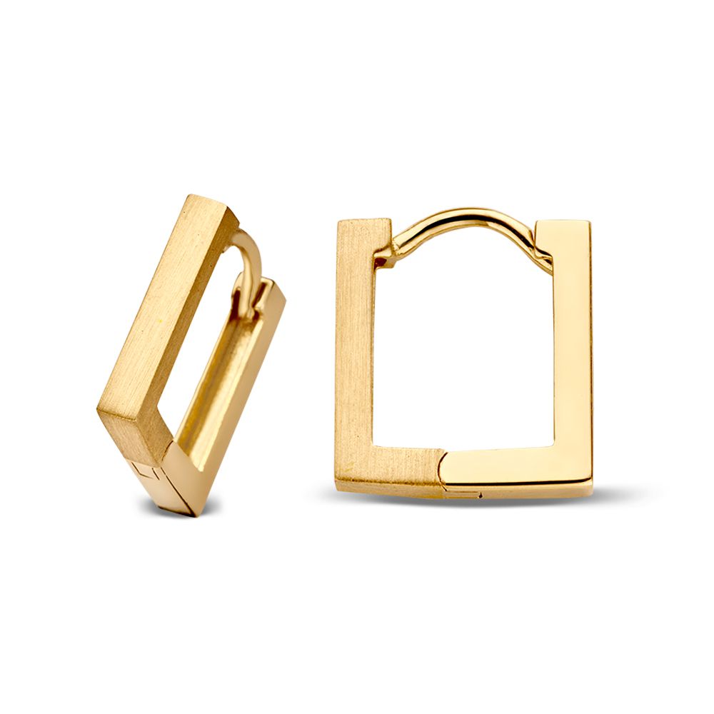Gelbgoldene Ohrringe mit quadratischem Design – 14 Karat – Matt und glänzend veredelt – Van der Kooij