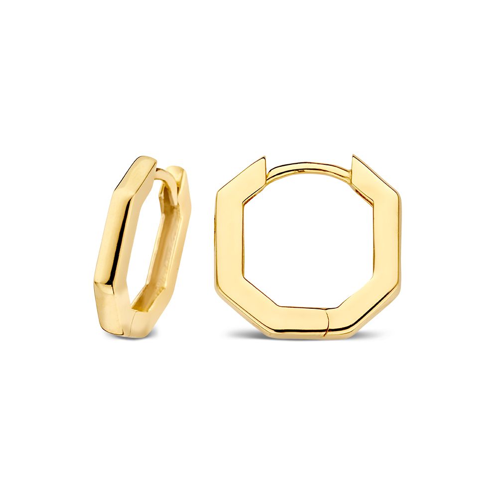 Gelbgoldene Ohrringe mit schlankem Achteck-Design – Elegante Ohrringe für Damen – Van der Kooij