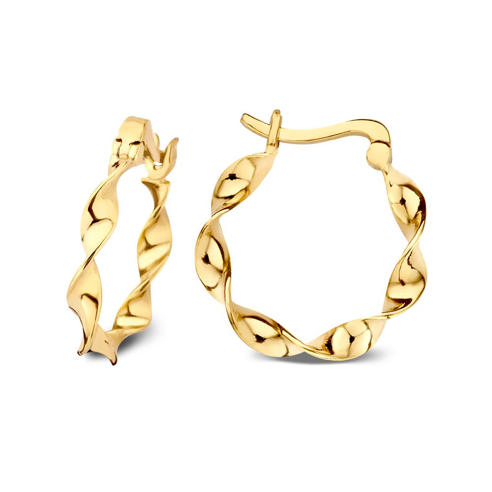 Gelbgoldene gedrehte Ohrringe | 14 Karat Gold | Van der Kooij