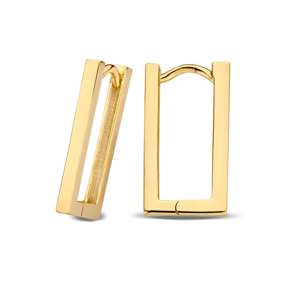 Gelbgoldene Ohrringe mit schlankem, rechteckigem Design – 14 Karat Gold – Van der Kooij