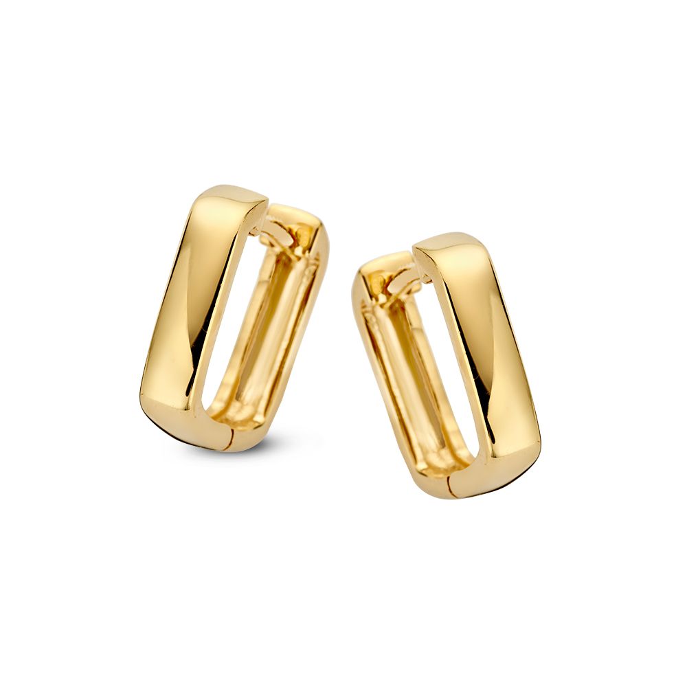 Stilvolle gelbgoldene Ohrringe mit quadratischem Design und glänzender Oberfläche