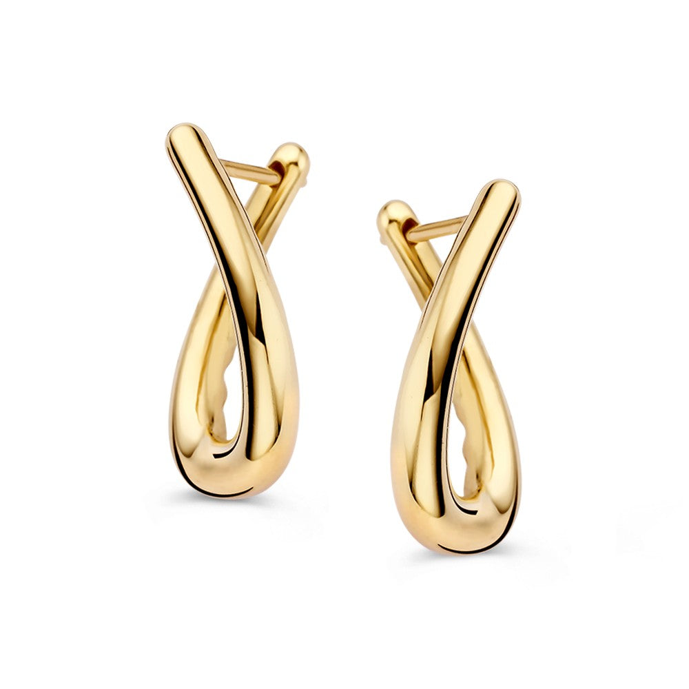 Speelse Klapp-Ohrringe aus Gelbgold mit geschwungener Form und glänzender Oberfläche