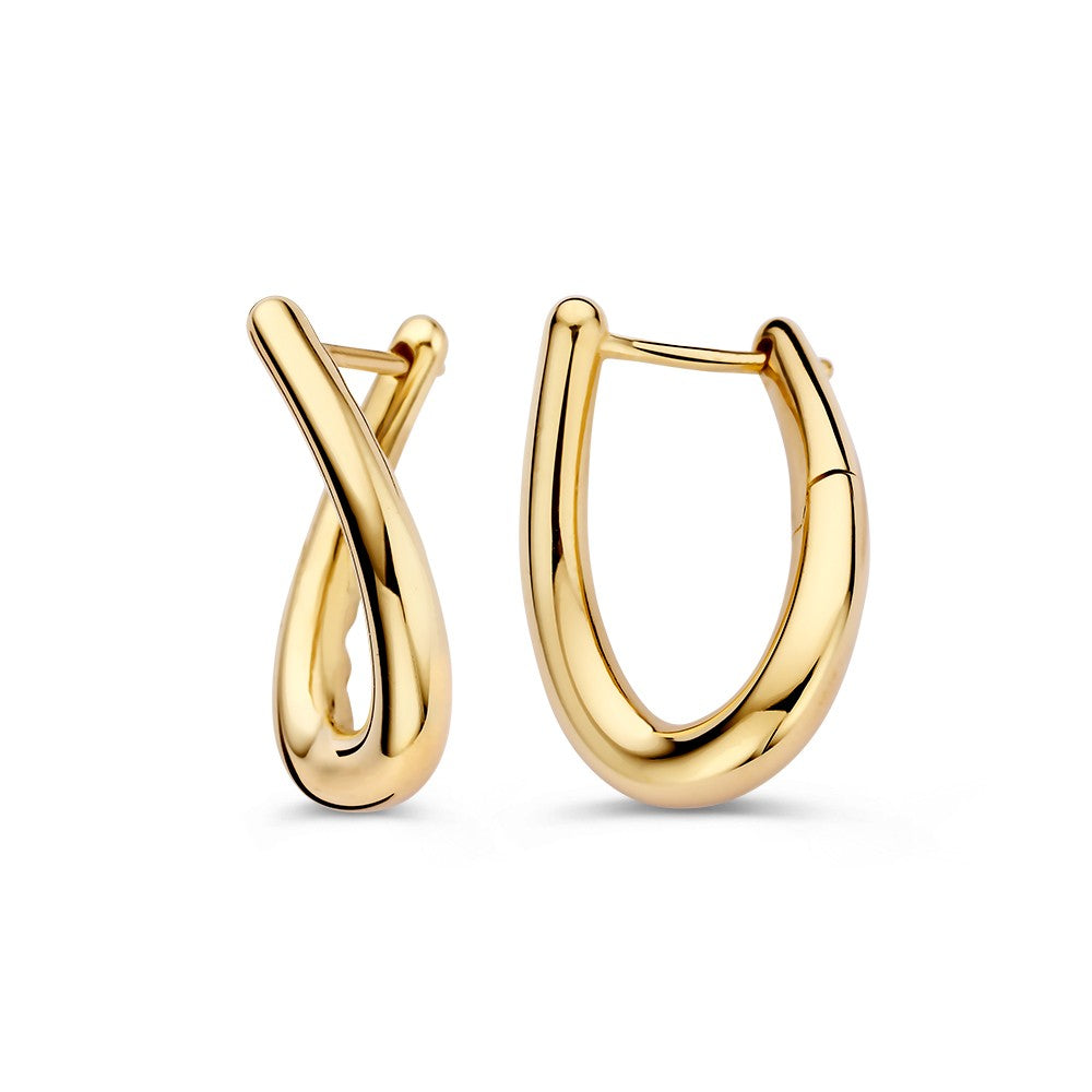 Verspielte Ohrringe aus Gelbgold mit Twist – Eleganz in Bewegung