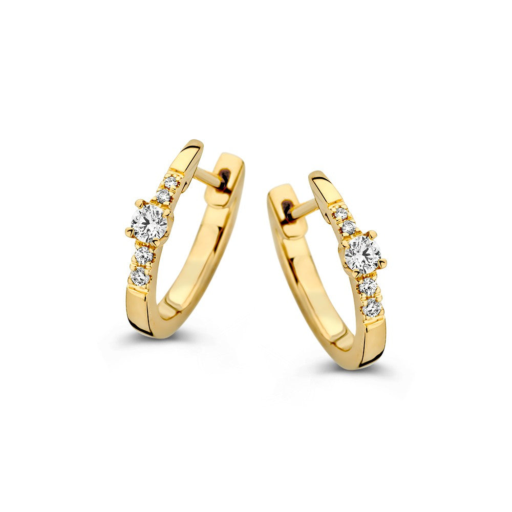 Gelbgoldene Creolen mit Brillanten, 14 Karat, 0,16 crt, brillantgeschliffen, 13 mm